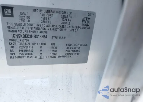 2017 Chevrolet Tahoe Commercial Fleet z USA, uszkodzony, nr VIN 1GNSKDEC3HR318254